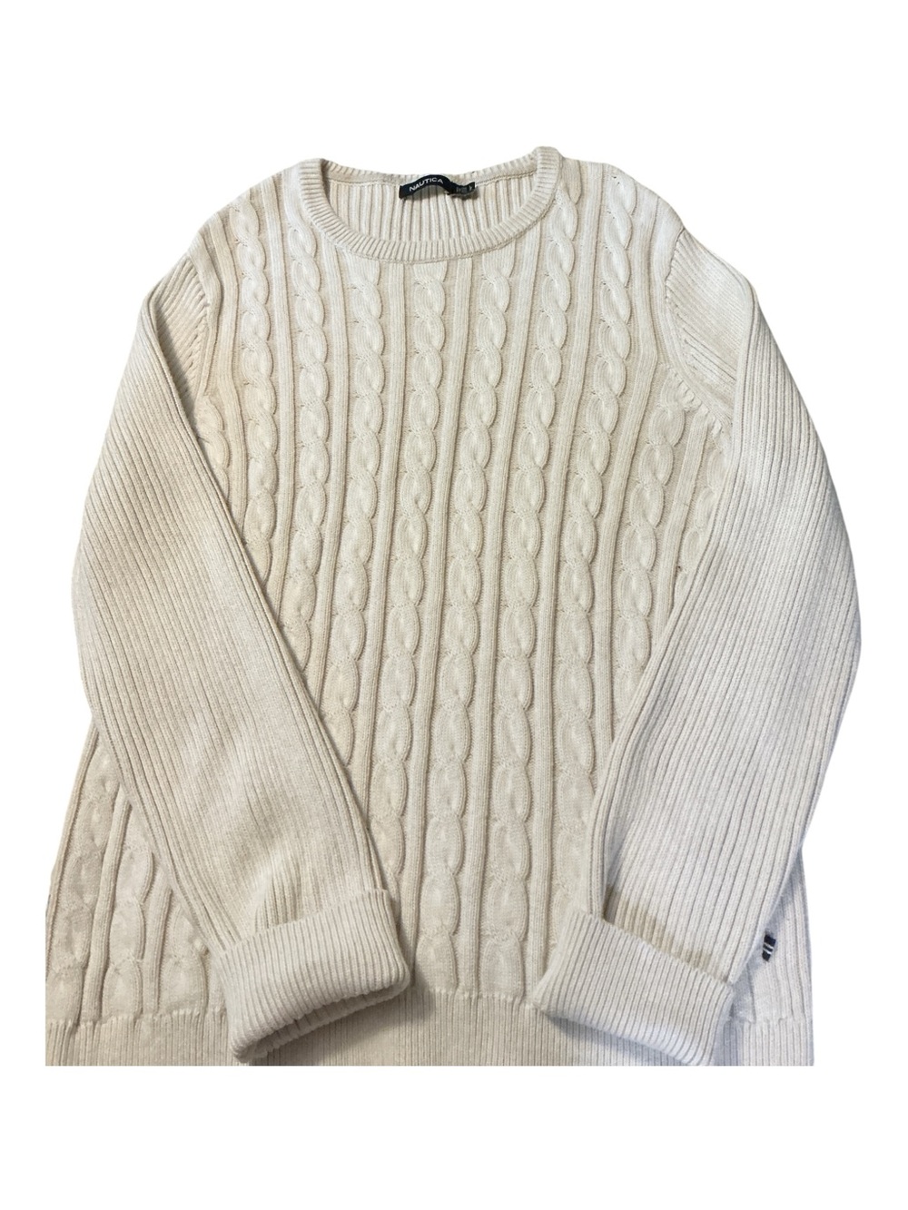 Nautica Men's Cable Knit Crewneck Sweater - Cream